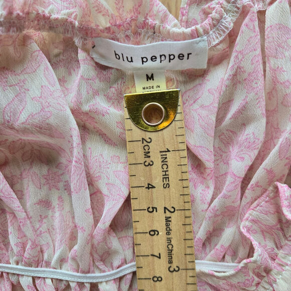 Blu Pepper Women's Peasant Blouse Medium Boho Semi-sheer Ruffle Floral Regency - Picture 6 of 10